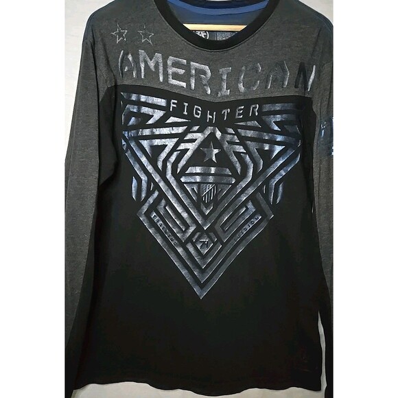 Men’s XL Buckle American Fighter Long Sleeve Two Sided Black/Blue Shirt X-Large - Picture 4 of 8